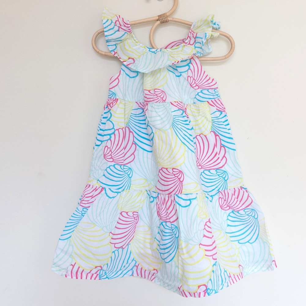 Gymboree Seashell Tiered Ruffle Sundress White Pink Blue Summer Girls 4T